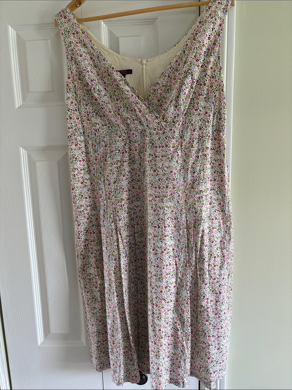 Liberty mini print cotton sleeveless lined V neck cottagecore dress EUC